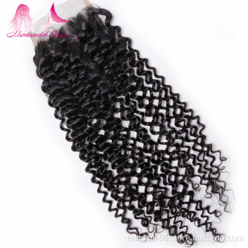 4*4 Hair Extension Closure Brazilian 100% Weave Kinky Curly Wave, Natural Hair Color Kinky Curly Lace Closure